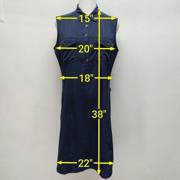Eddie Bauer Shirt Dress Women's Medium Navy Blue Sleeveless Hiking Utility - Picture 9 of 9